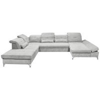 WOHNLANDSCHAFT in Mikrovelours Hellgrau  - Silberfarben/Hellgrau, Modern, Textil/Metall (245/350/168cm) - MID.YOU