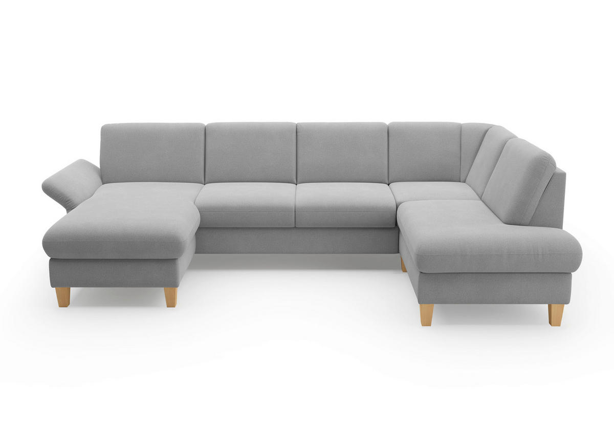 WOHNLANDSCHAFT Grau Flachgewebe  - Eichefarben/Grau, KONVENTIONELL, Holz/Textil (164/314/195cm) - Sit & More