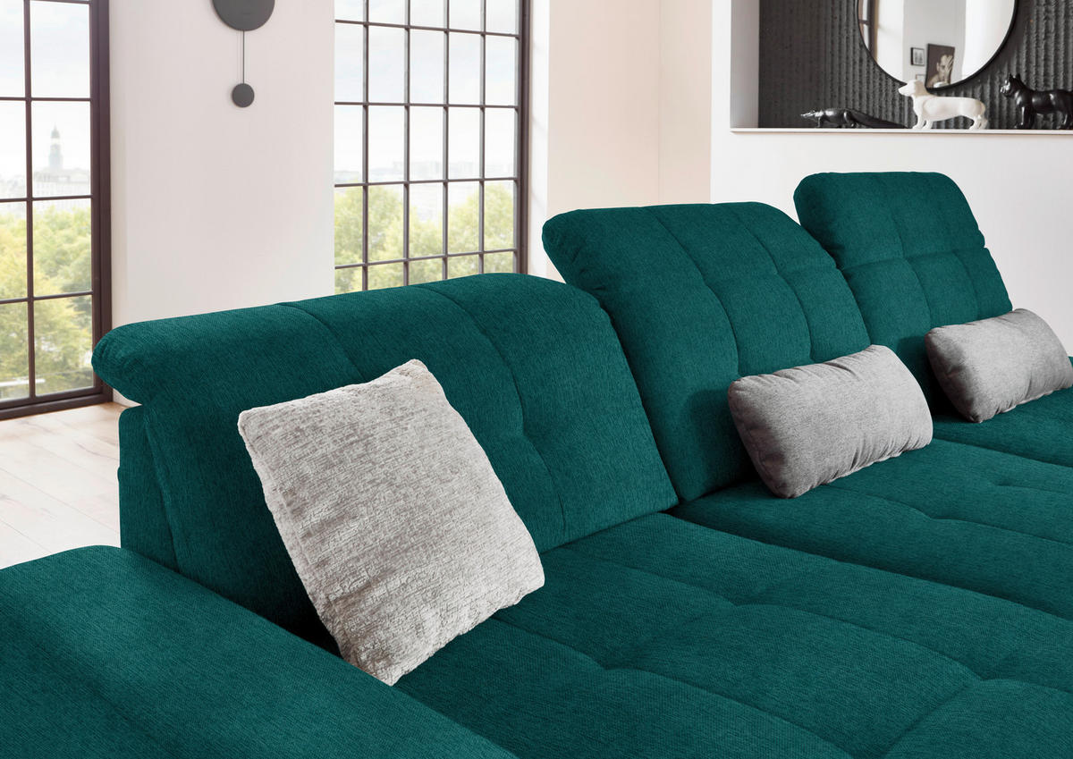 ECKSOFA in Flachgewebe Petrol  - Petrol/Schwarz, Design, Textil/Metall (190/309cm) - Beldomo Style
