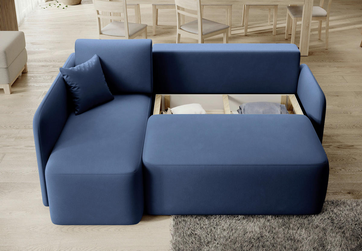 ECKSOFA Plüsch Blau  - Blau/Schwarz, Design, Kunststoff/Textil (150/206cm) - P & B