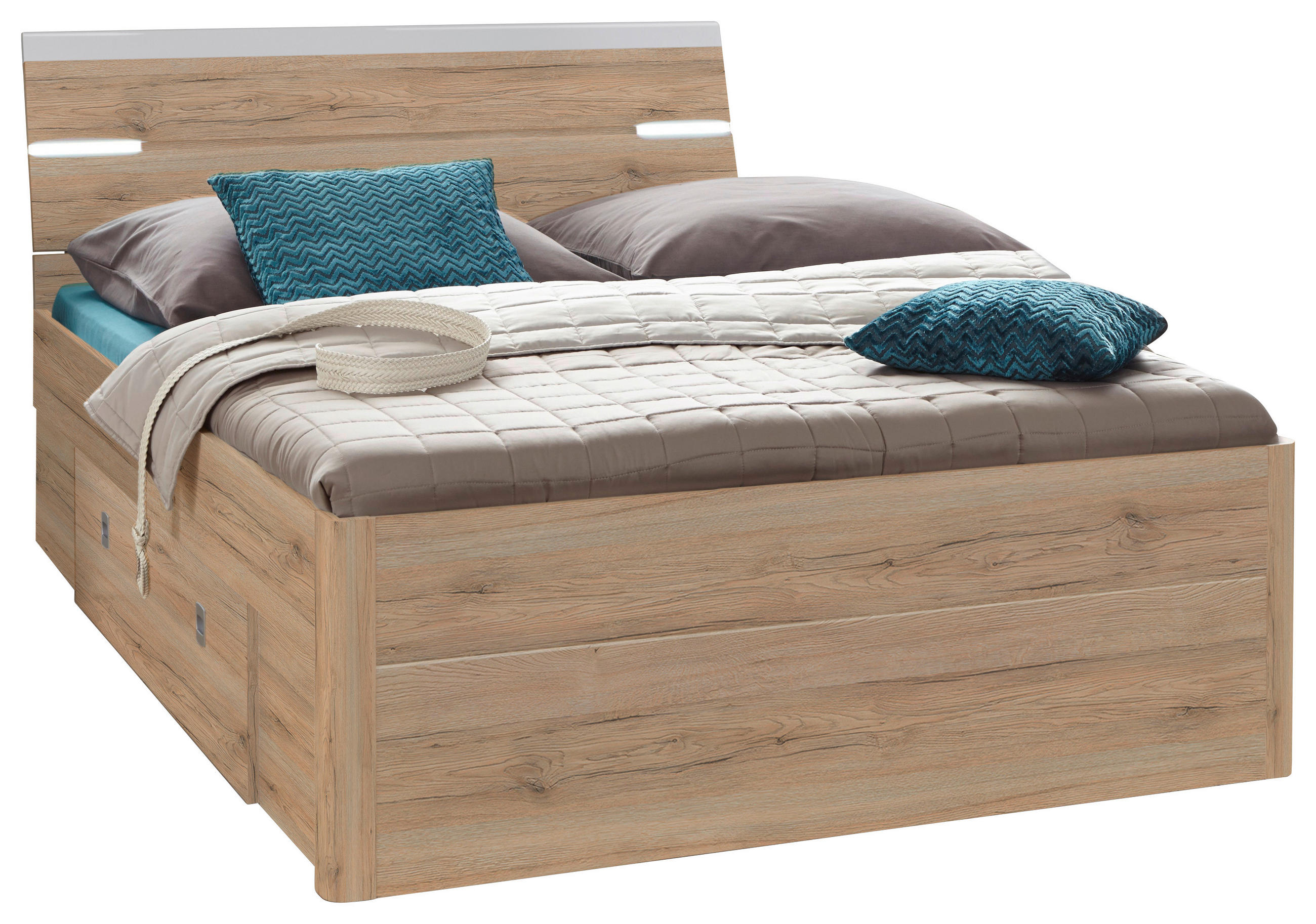 STAURAUMBETT inkl. Beleuchtung 140/200 cm  in Eiche San Remo  - Eiche San Remo, Design, Holzwerkstoff (140/200cm) - Ti'me