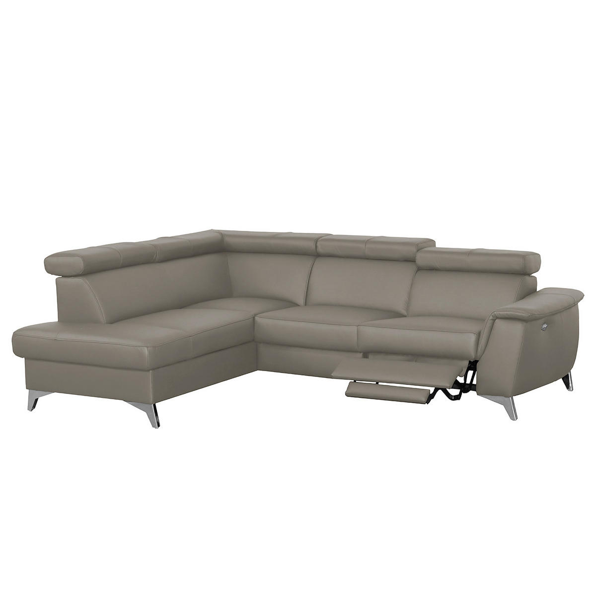 ECKSOFA Schlammfarben Echtleder Lederlook  - Chromfarben/Schlammfarben, Design, Leder/Textil (197/257cm) - Livetastic