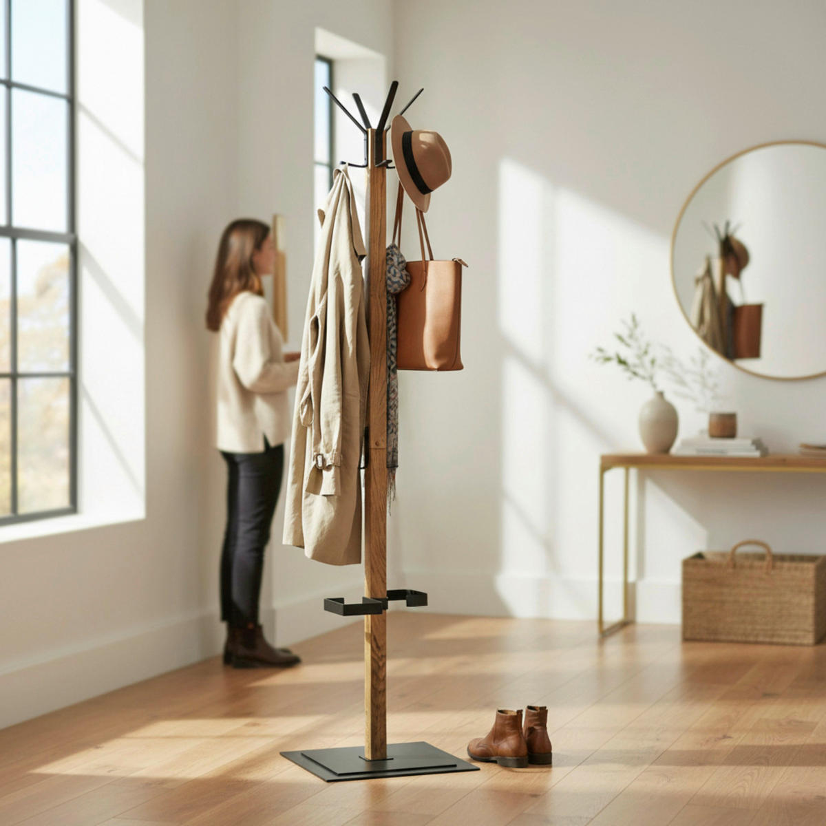 GARDEROBENSTÄNDER in Schwarz, Eichefarben 40/180/40 cm   - Eichefarben/Schwarz, KONVENTIONELL, Holz/Metall (40/180/40cm)
