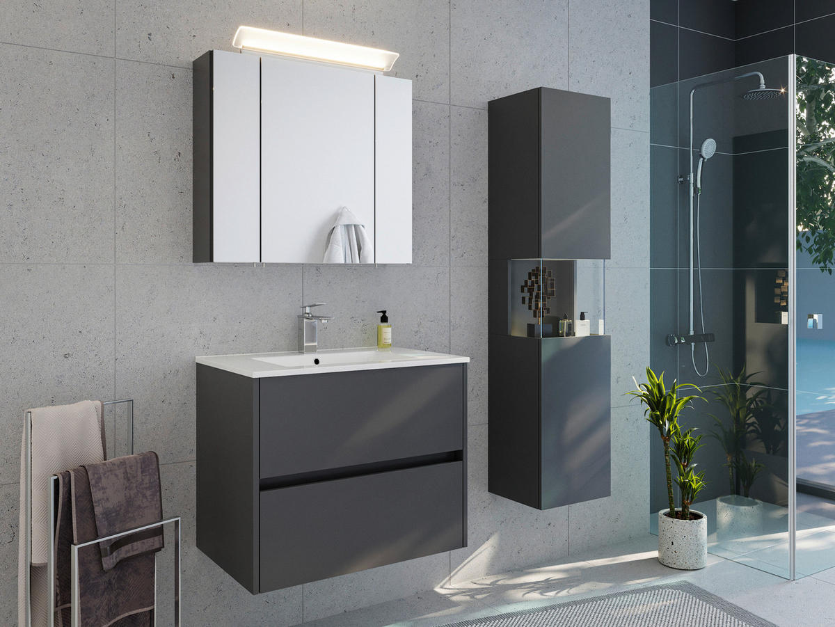 BADEZIMMER 3-teilig  in 70 cm  - Graphitfarben/Weiß, Basics, Keramik/Holzwerkstoff (70cm) - MID.YOU