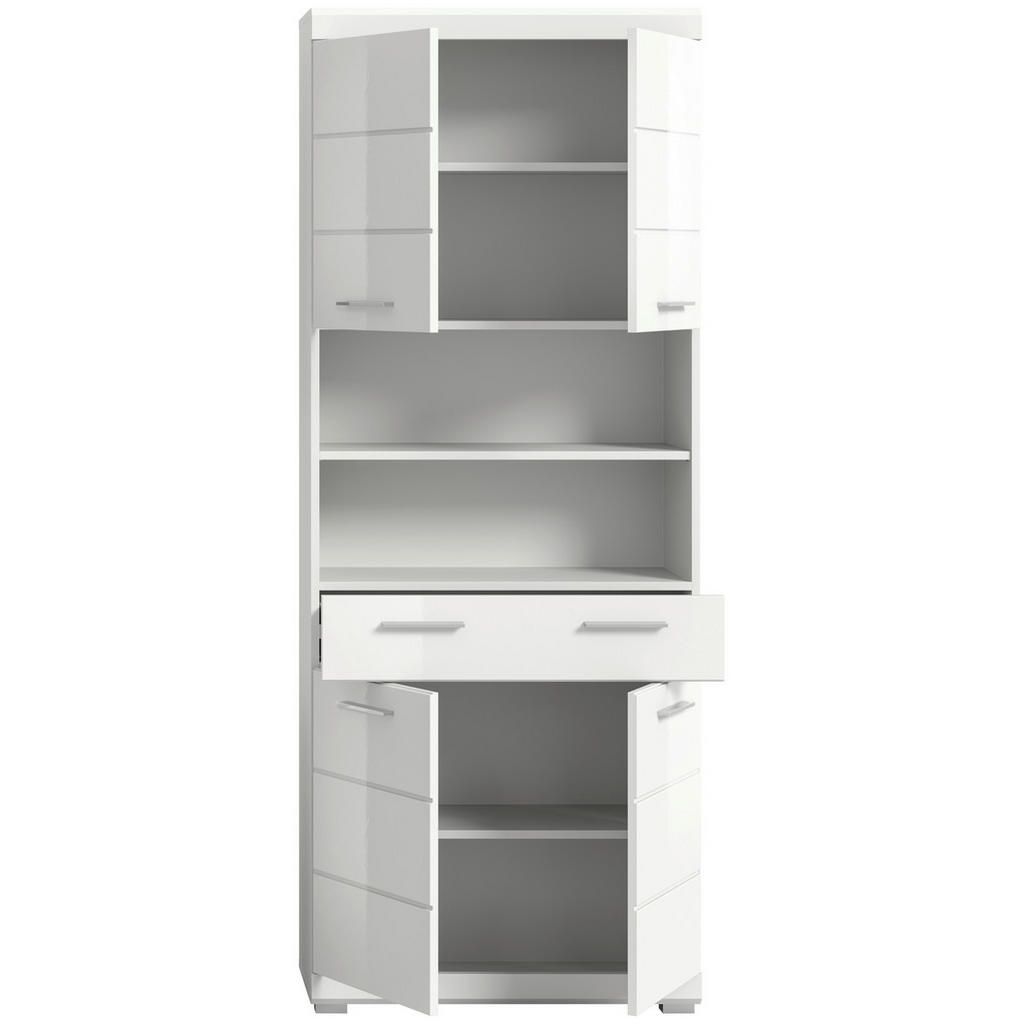 Thumbnail - Mid.you Hochschrank, Weiß Hochglanz, Kunststoff, 3 Fächer, 1 Schubladen, 74x191x31 cm, stehend, Badezimmer, Badezimmersc...