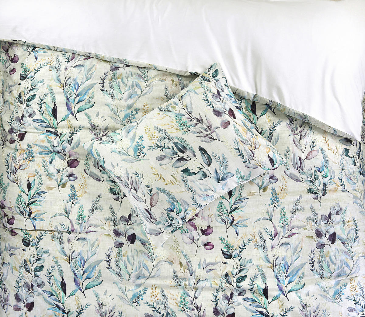 WENDEBETTWÄSCHE Satin 135/200 cm  - Ecru/Salbeigrün, Design, Textil (135/200cm)