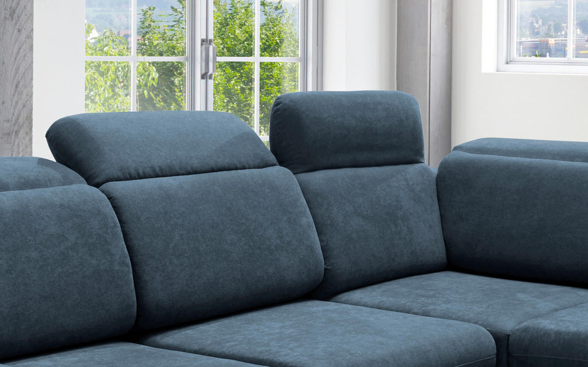 ECKSOFA  in Mikrofaser Dunkelblau  - Chromfarben/Dunkelblau, Design, Textil/Metall (283/228cm) - Livetastic