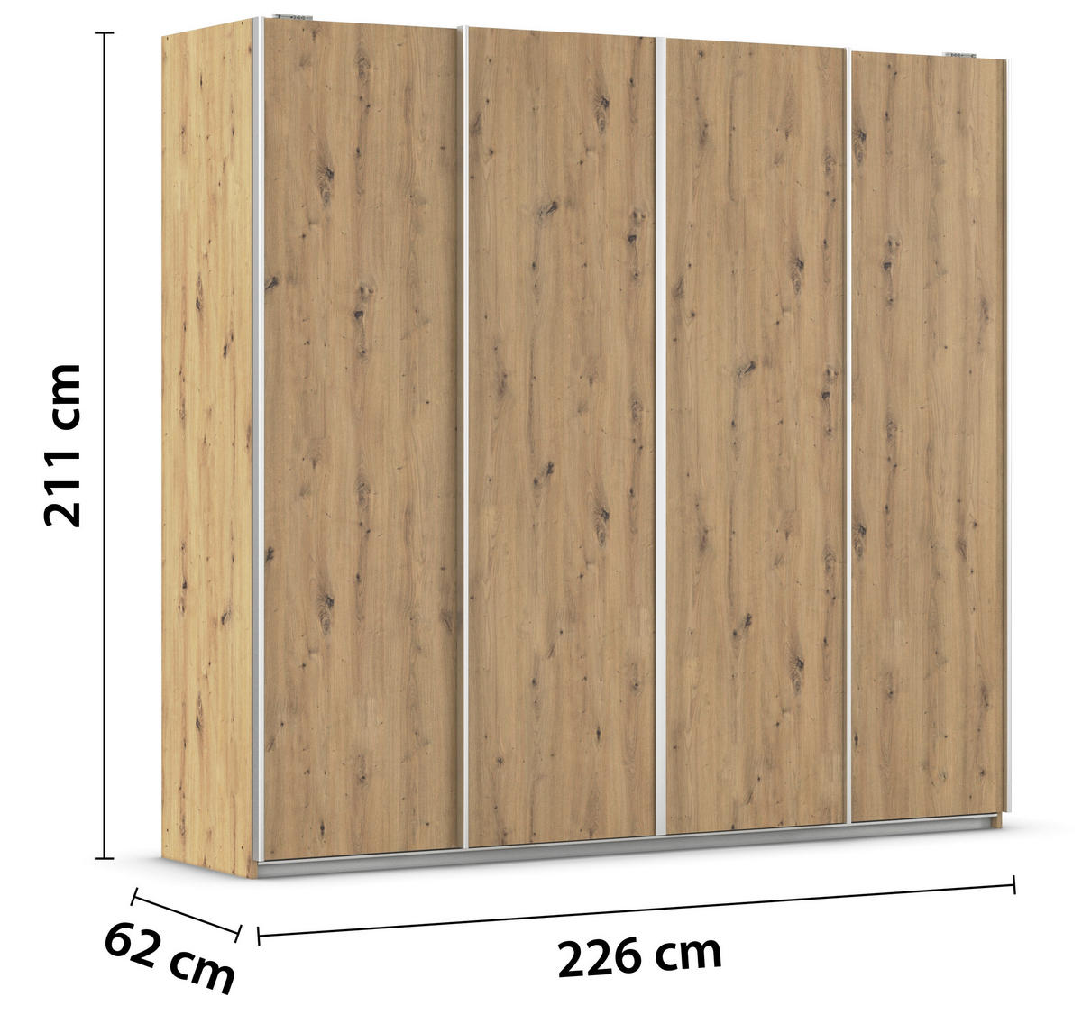 SCHWEBETÜRENSCHRANK in Eiche Artisan  - Alufarben/Eiche Artisan, Modern, Holzwerkstoff/Metall (226/211/62cm) - Rauch Möbel