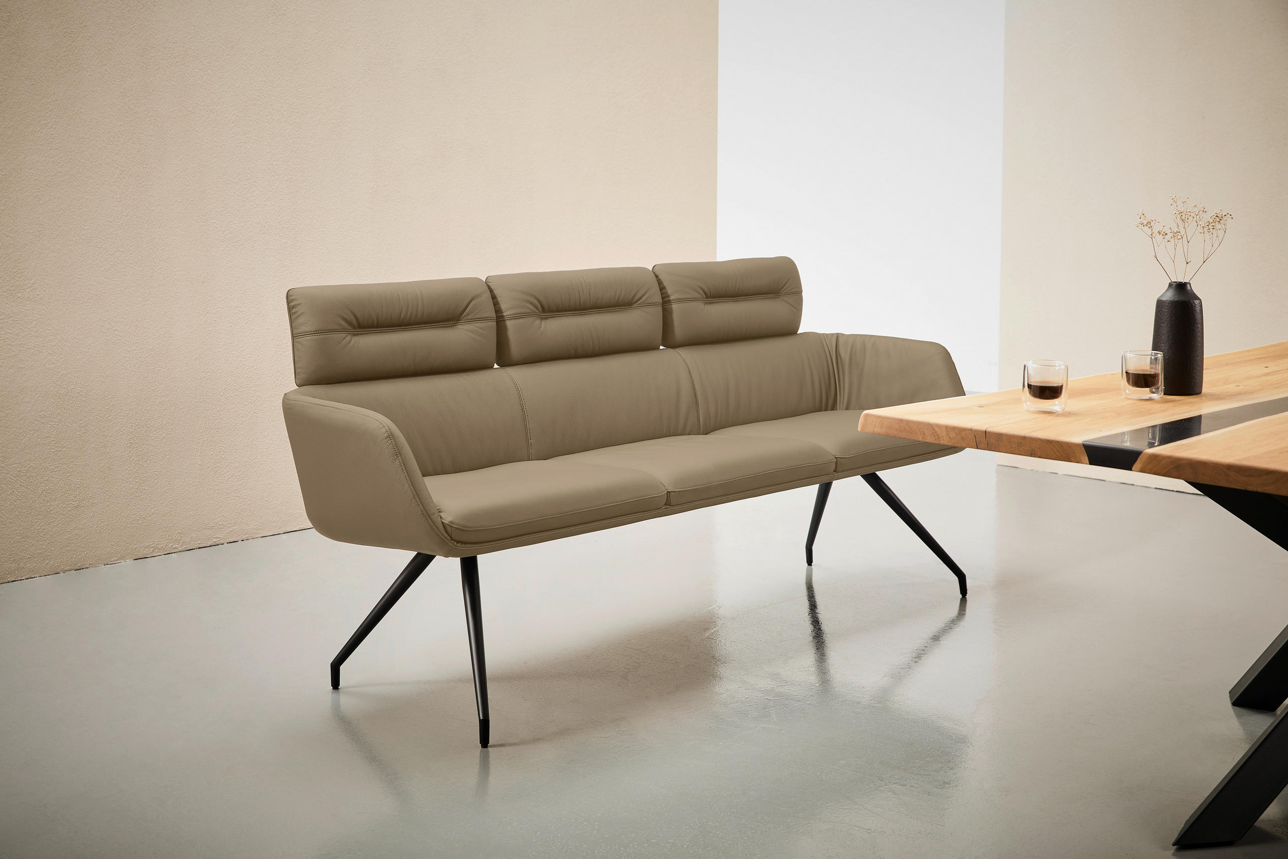 SITZBANK 200/91/70 cm Echtleder Schwarz, Taupe  - Taupe/Schwarz, Design, Leder/Metall (200/91/70cm) - Dieter Knoll