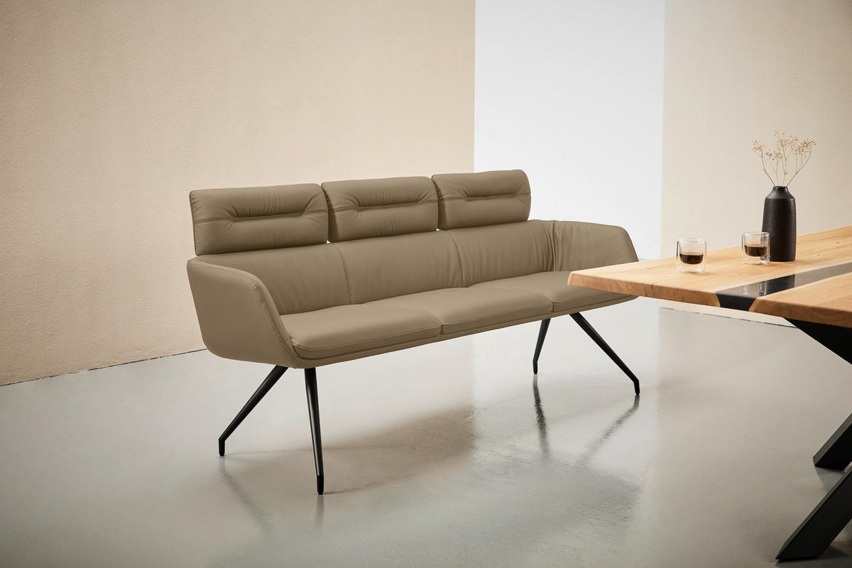 SITZBANK 200/91/70 cm Echtleder Schwarz, Taupe  - Taupe/Schwarz, Design, Leder/Metall (200/91/70cm) - Dieter Knoll