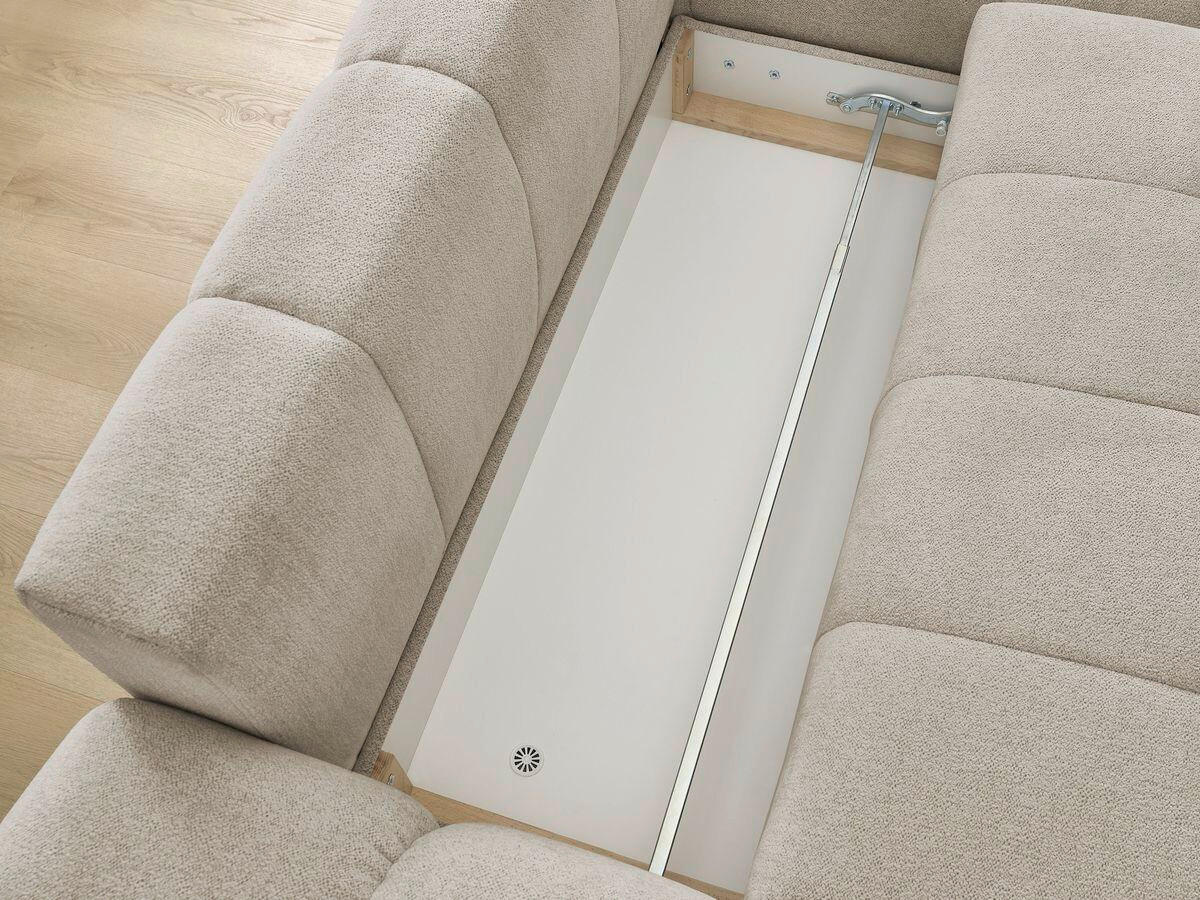 ECKSCHLAFSOFA EVEREST  mit Rücken echt, Armteil links, Armteil rechts Flachgewebe Taupe  - Taupe/Schwarz, MODERN, Kunststoff/Textil (318/180cm) - Livetastic