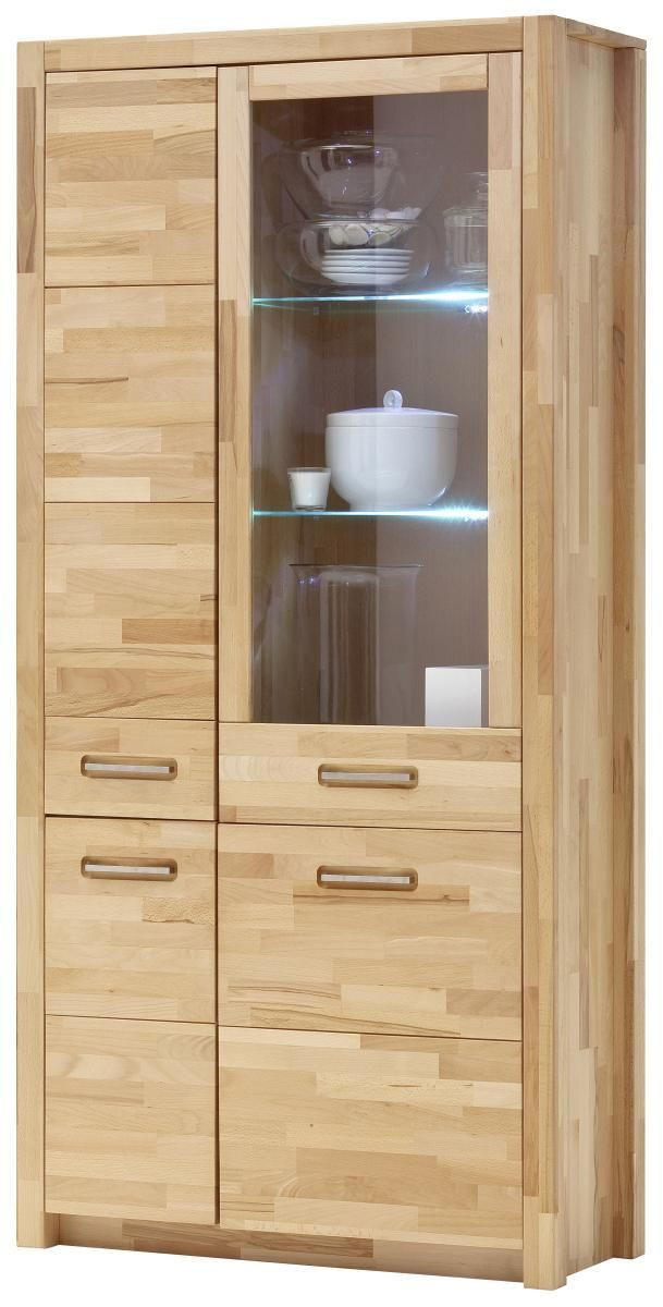 VITRINE in massiv Kernbuche Buchefarben  - Buchefarben/Alufarben, Design, Glas/Holz (98/203/40cm) - MID.YOU