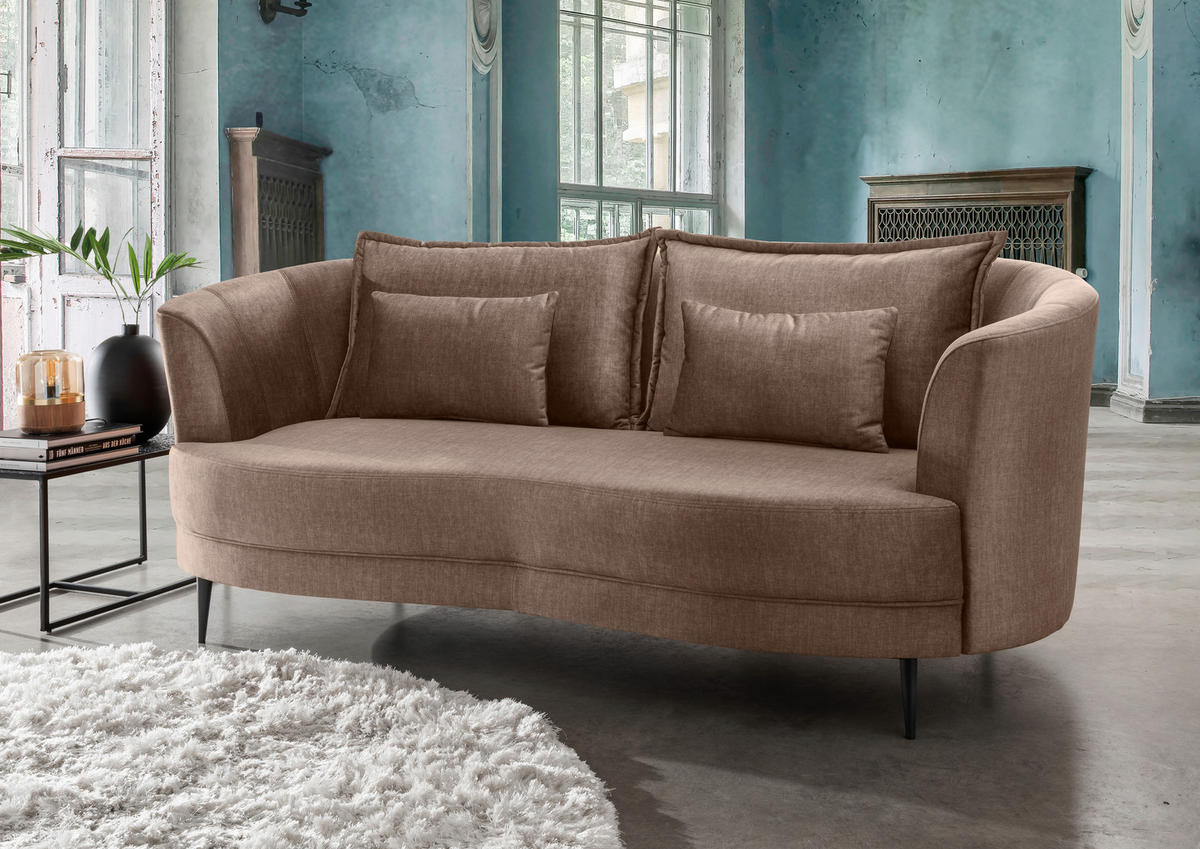 3-SITZER-SOFA in Velours Hellbraun  - Hellbraun/Schwarz, Modern, Textil/Metall (209/85/101cm) - Livetastic