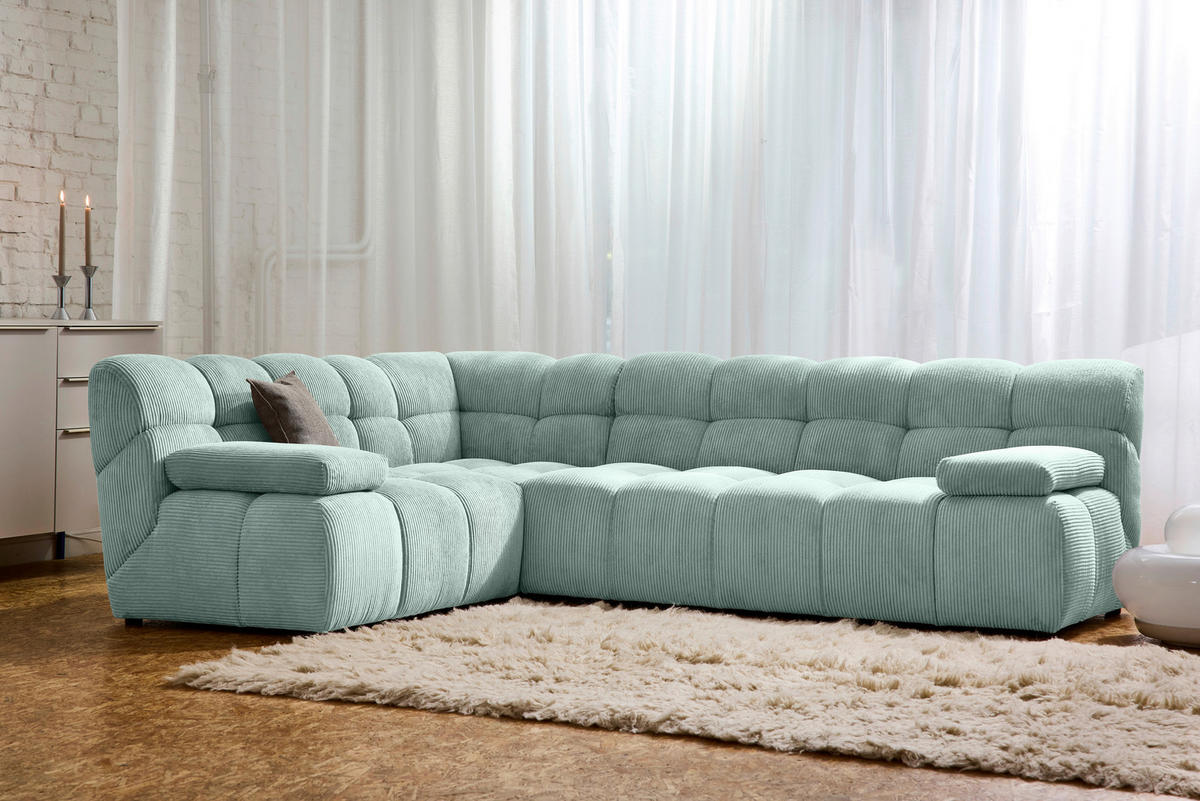 ECKSOFA Pastellblau Cord Rücken echt  - Pastellblau/Schwarz, KONVENTIONELL, Kunststoff/Textil (195/265cm) - Tom Tailor
