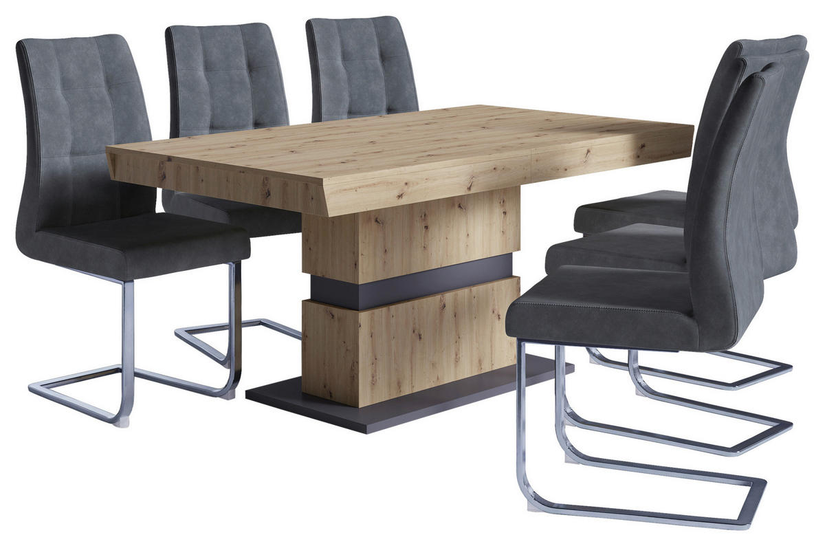 SCHWINGSTUHL-SET 2 Stück  in Stahl Mikrofaser  - Anthrazit/Silberfarben, LIFESTYLE, Textil/Metall (47/96/62cm) - MID.YOU