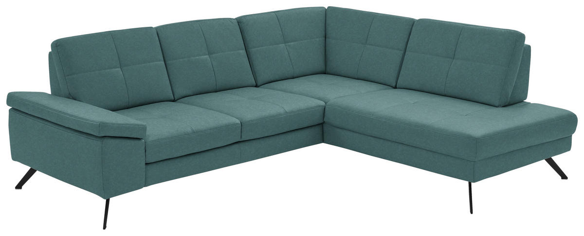 ECKSOFA in Lederlook, Mikrofaser Türkis  - Türkis/Schwarz, Design, Textil/Metall (261/220cm) - Beldomo System