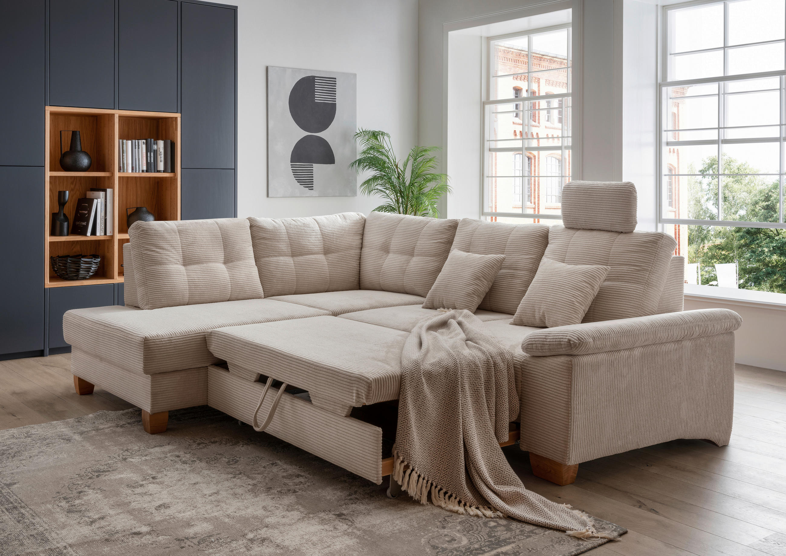 ECKSOFA in Cord Beige  - Beige/Naturfarben, Modern, Holz/Textil (206/274cm) - Livetastic