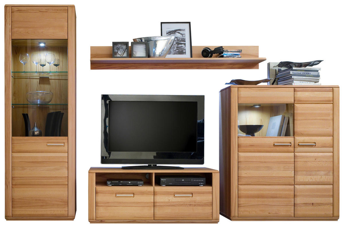 WOHNWAND La Paz  in Kernbuche  319/209/51 cm  - Silberfarben/Buchefarben, Design, Glas/Holz (319/209/51cm) - Livetastic