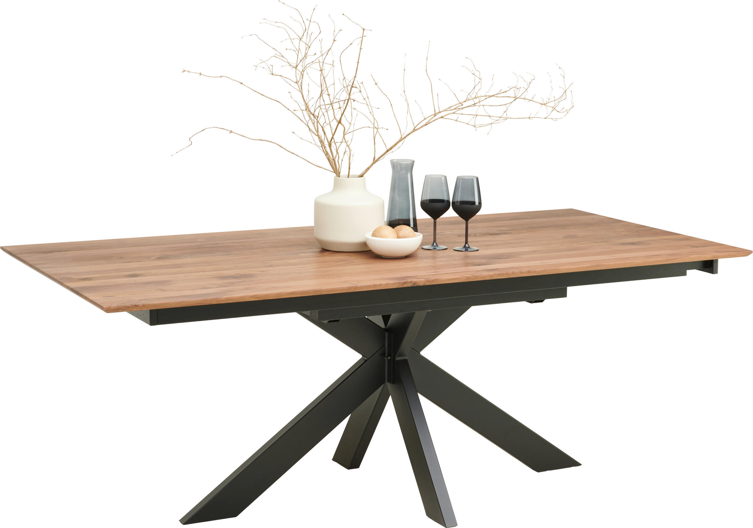 ESSTISCH in Holz, Metall 200-285/100/75 cm  - Nussbaumfarben/Schwarz, Natur, Holz/Metall (200-285/100/75cm) - Linea Natura