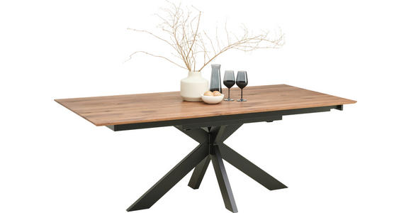 ESSTISCH in Holz, Metall 200-285/100/75 cm  - Nussbaumfarben/Schwarz, Natur, Holz/Metall (200-285/100/75cm) - Linea Natura