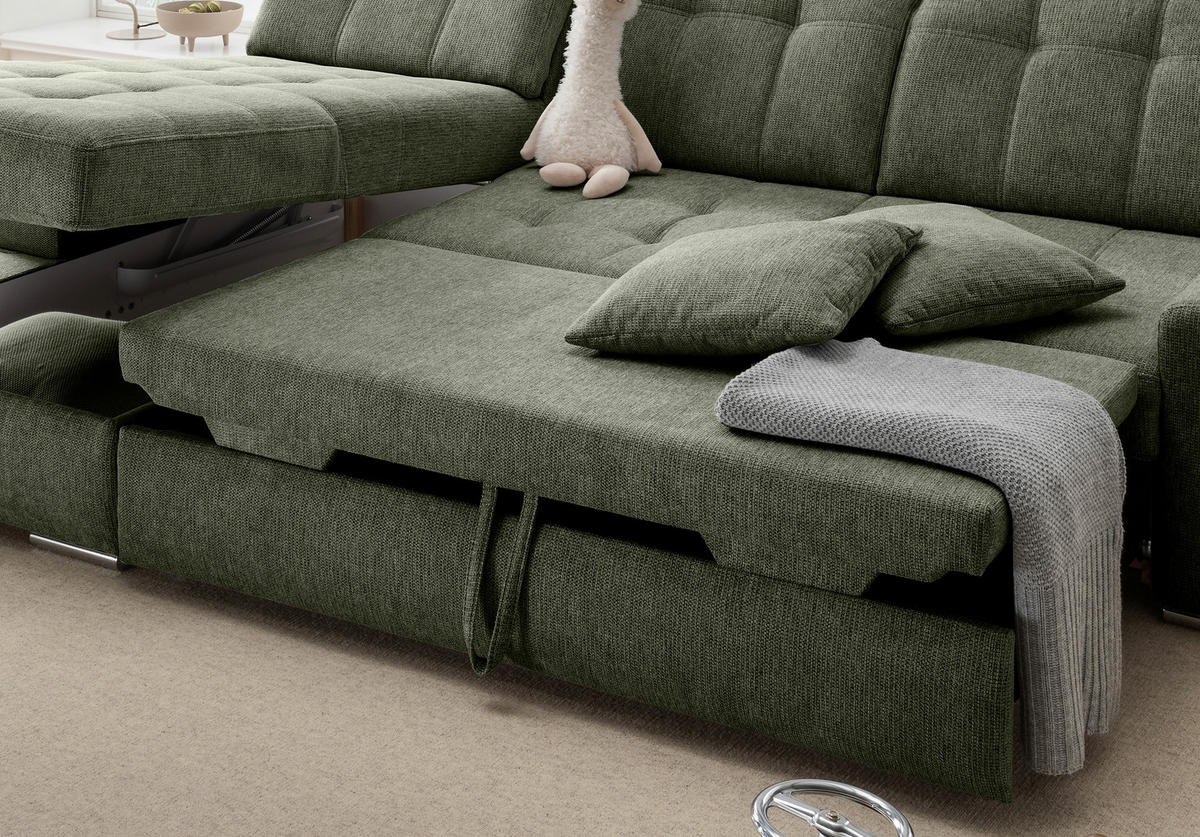 ECKSOFA Chenille Dunkelgrün  - Chromfarben/Dunkelgrün, Konventionell, Textil/Metall (186/283cm) - Livetastic