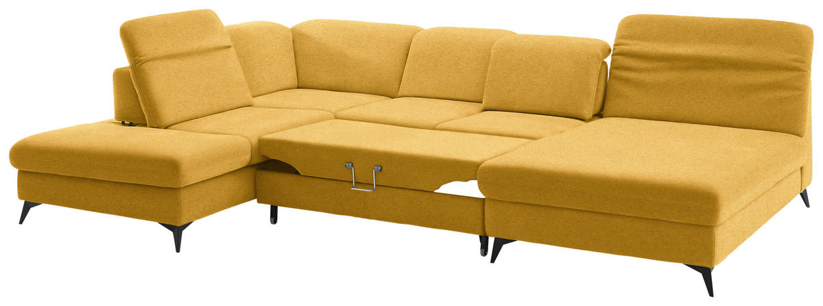 WOHNLANDSCHAFT Chenille Currygelb  - Currygelb/Schwarz, Design, Textil/Metall (255/369/198cm) - Beldomo Style