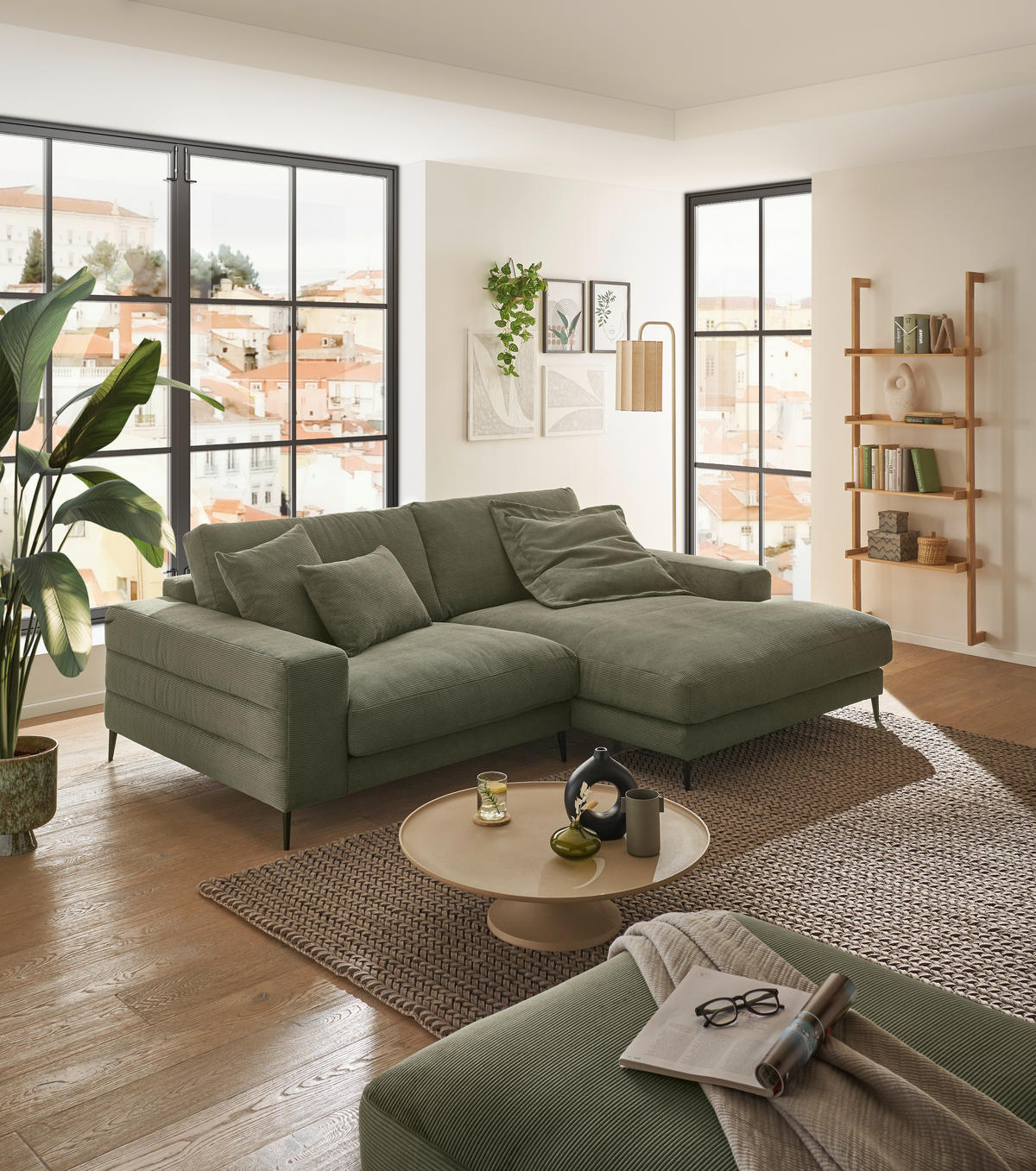 ECKSOFA in Feincord Mokka  - Schwarz/Mokka, Design, Textil/Metall (253/177cm) - Dieter Knoll
