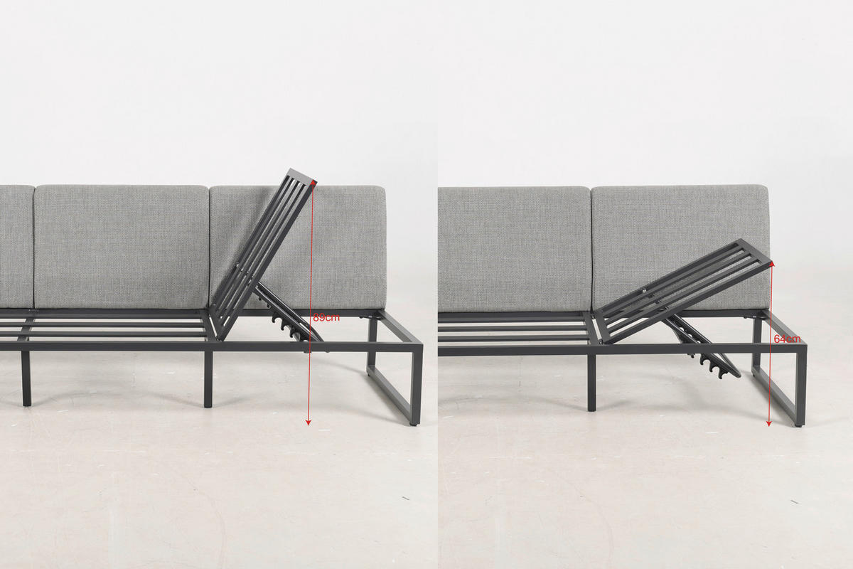 LOUNGEGARNITUR 4-teilig   210/80/86 cm Aluminium  - Anthrazit/Grau, LIFESTYLE, Stein/Textil (210/80/86cm) - Ambia Garden