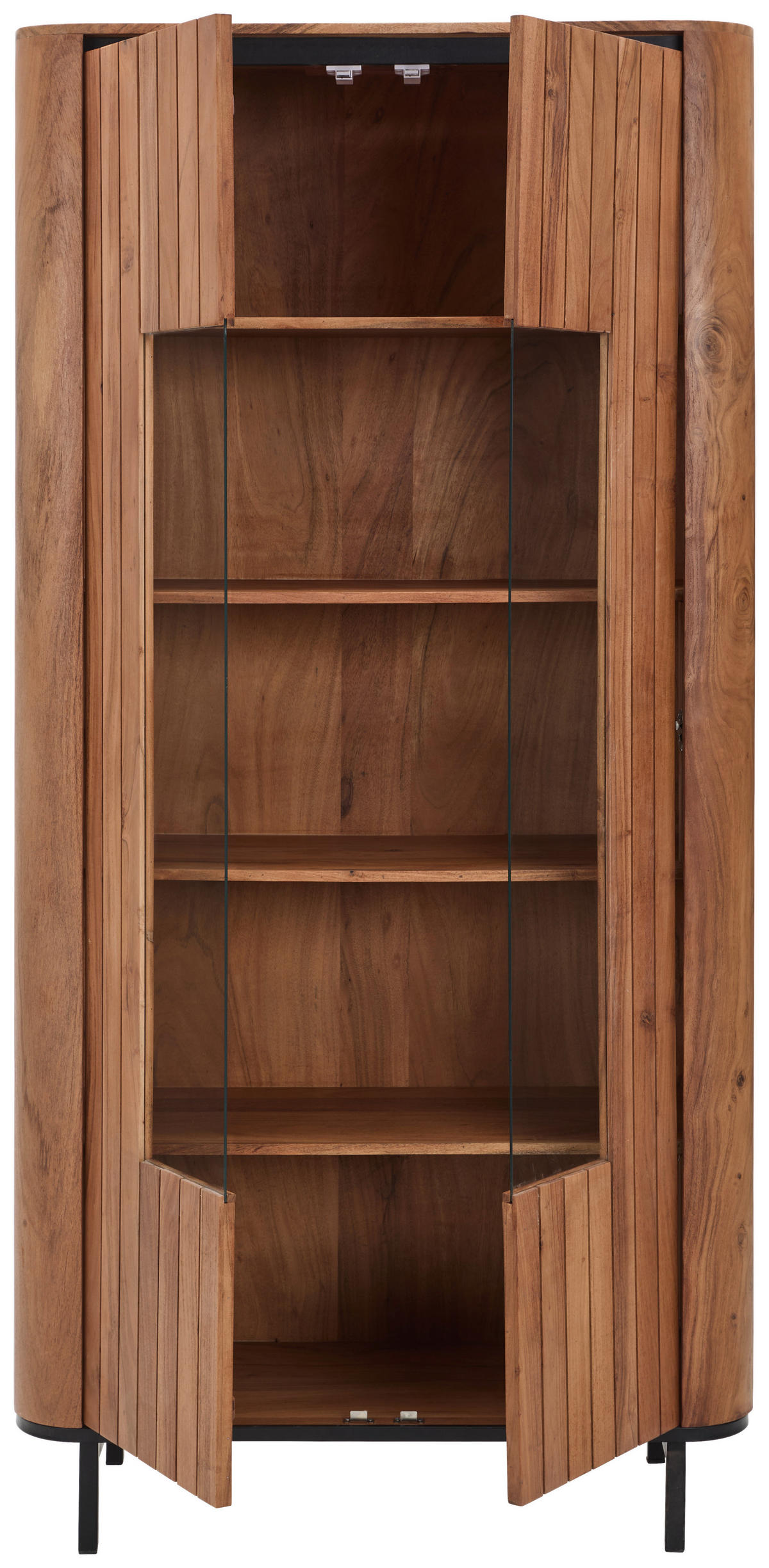 VITRINE in furniert, massiv Akazie Naturfarben  - Transparent/Schwarz, KONVENTIONELL, Glas/Holz (99/200/42cm) - Livetastic