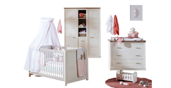 GITTERBETT CAMRON 145/76,50/80 cm - Weiß/Grau, Natur, Holz/Holzwerkstoff (145/76,50/80cm) - My Baby Lou
