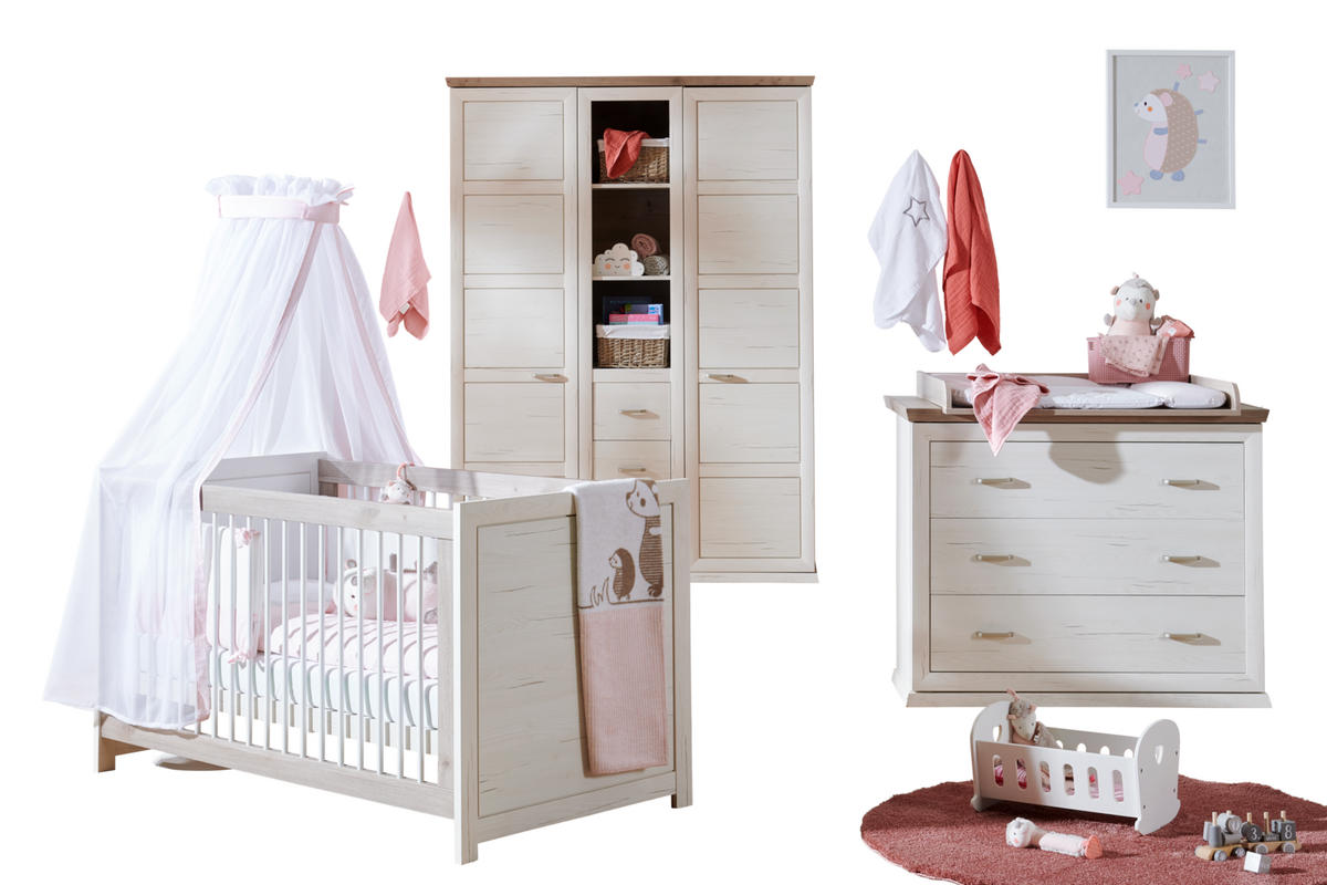 GITTERBETT CAMRON  145/76,50/80 cm   - Weiss/Grau, Natur, Holz/Holzwerkstoff (145/76,50/80cm) - My Baby Lou