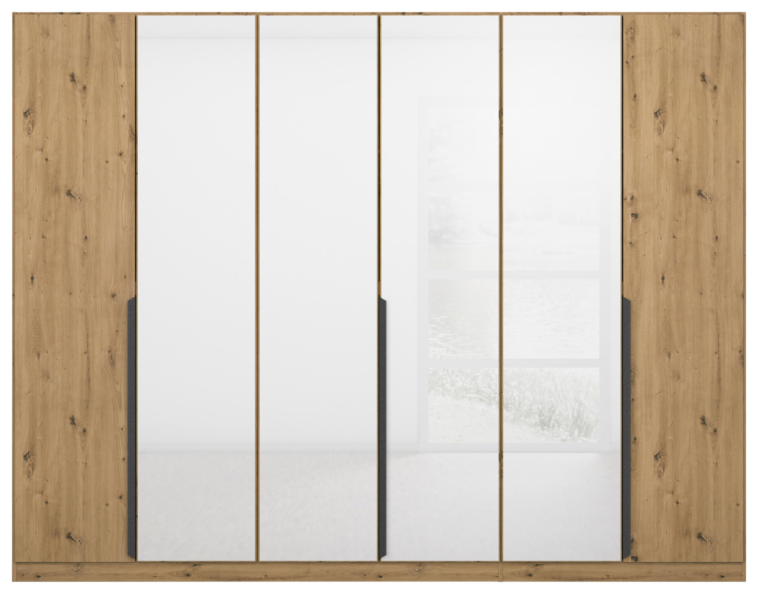 DREHTÜRENSCHRANK in Weiss, Eiche Artisan - Weiss/Eiche Artisan, Modern, Glas/Holzwerkstoff (271/210/54cm) - Rauch Möbel