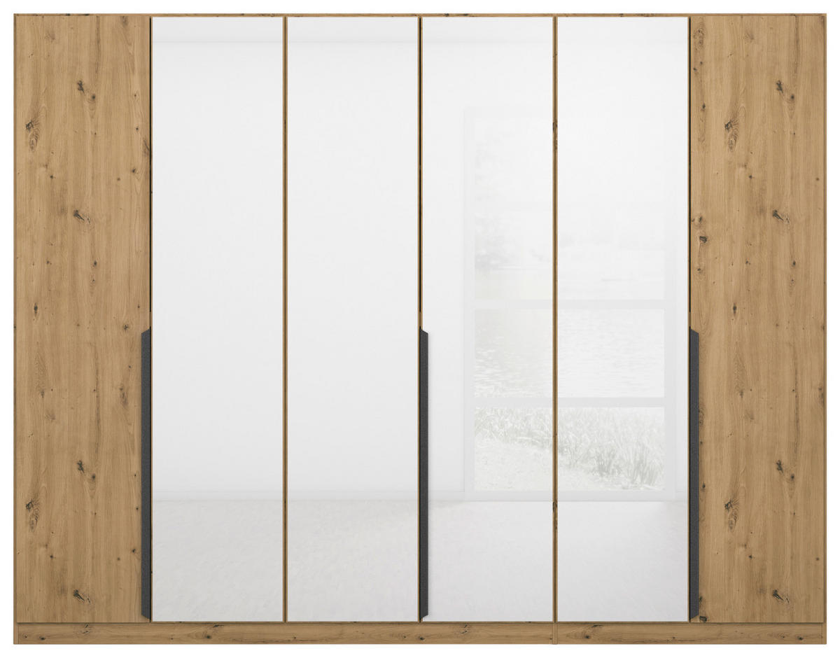 DREHTÜRENSCHRANK 271/210/54 cm 6-türig Weiß, Eiche Artisan  - Weiß/Eiche Artisan, MODERN, Glas/Holzwerkstoff (271/210/54cm) - Rauch Möbel