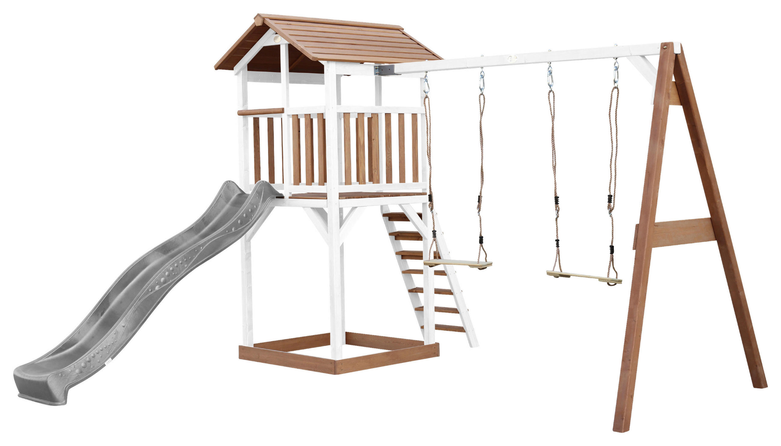 SPIELTURM 356,6/241,9/349 cm  - Braun/Weiß, KONVENTIONELL, Holz/Kunststoff (356,6/241,9/349cm) - Ambia Garden