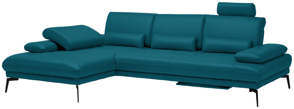 ECKSOFA Petrol Echtleder  - Petrol/Schwarz, Design, Leder/Metall (187/273cm) - Celina Home