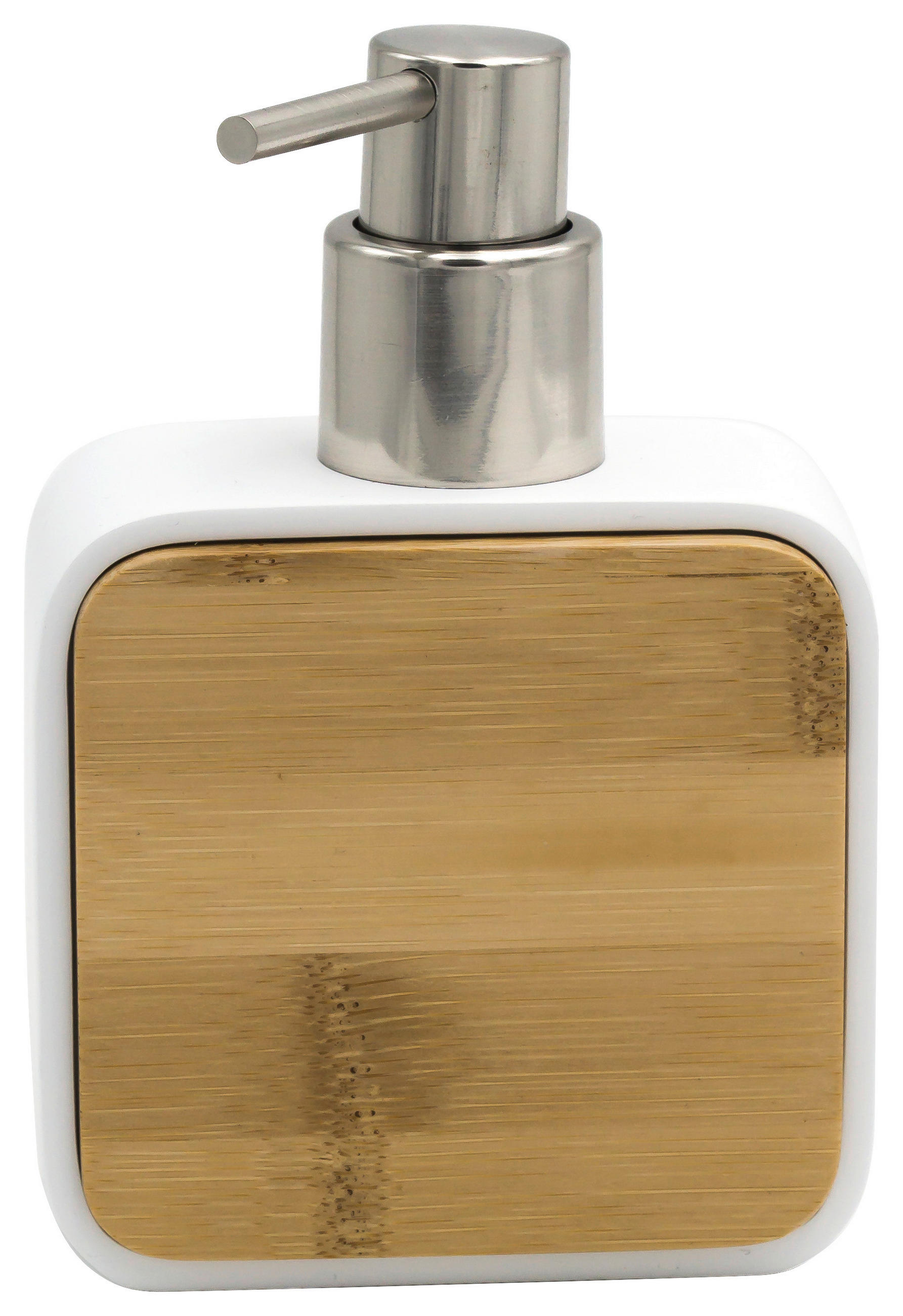 DÁVKOVAČ MYDLA prírodná farba, biela, chrómová - biela/prírodná farba, Basics, drevo/plast (10/14,5/5cm) - Sadena