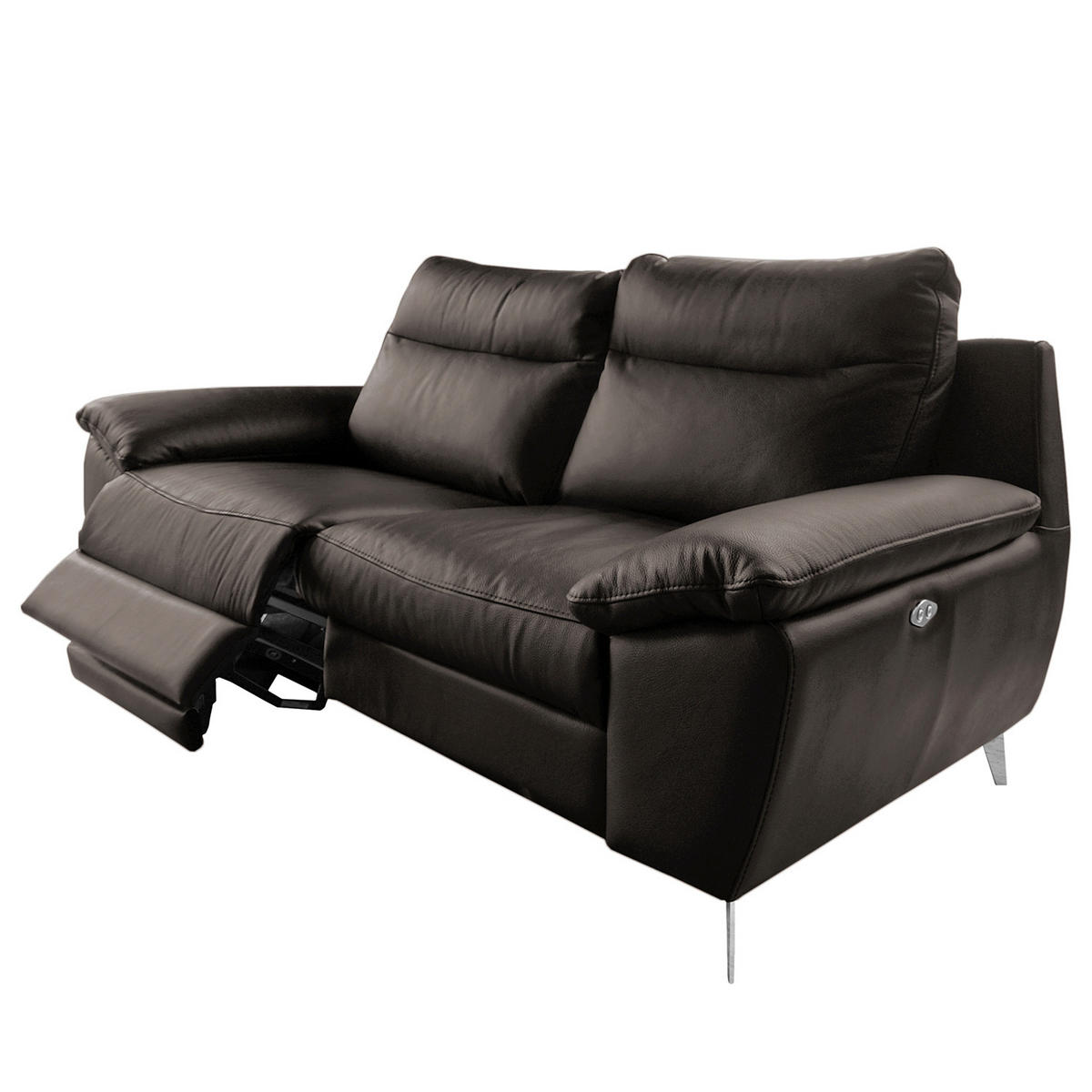 2-SITZER-SOFA 178/95/96 cm PERLE in Echtleder Dunkelbraun   - Chromfarben/Dunkelbraun, Design, Leder/Metall (178/95/96cm) - Livetastic