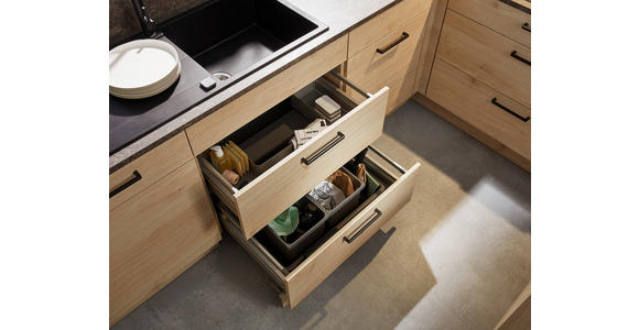EINBAUKÜCHE - Eichefarben/Anthrazit, Design, Holzwerkstoff - Dieter Knoll