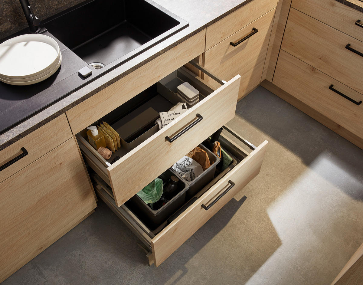 EINBAUKÜCHE   - Eichefarben/Anthrazit, Design, Holzwerkstoff - Dieter Knoll