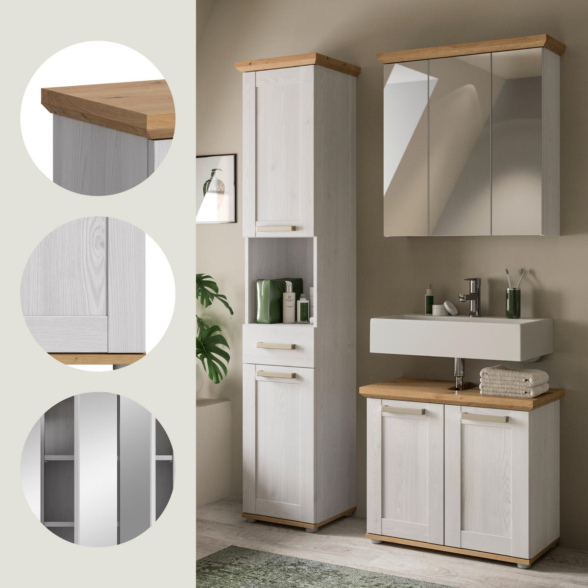 KOUPELNA barvy modřínu, dub artisan  - barvy stříbra/barvy modřínu, Trend, kompozitní dřevo/plast (108cm) - MID.YOU