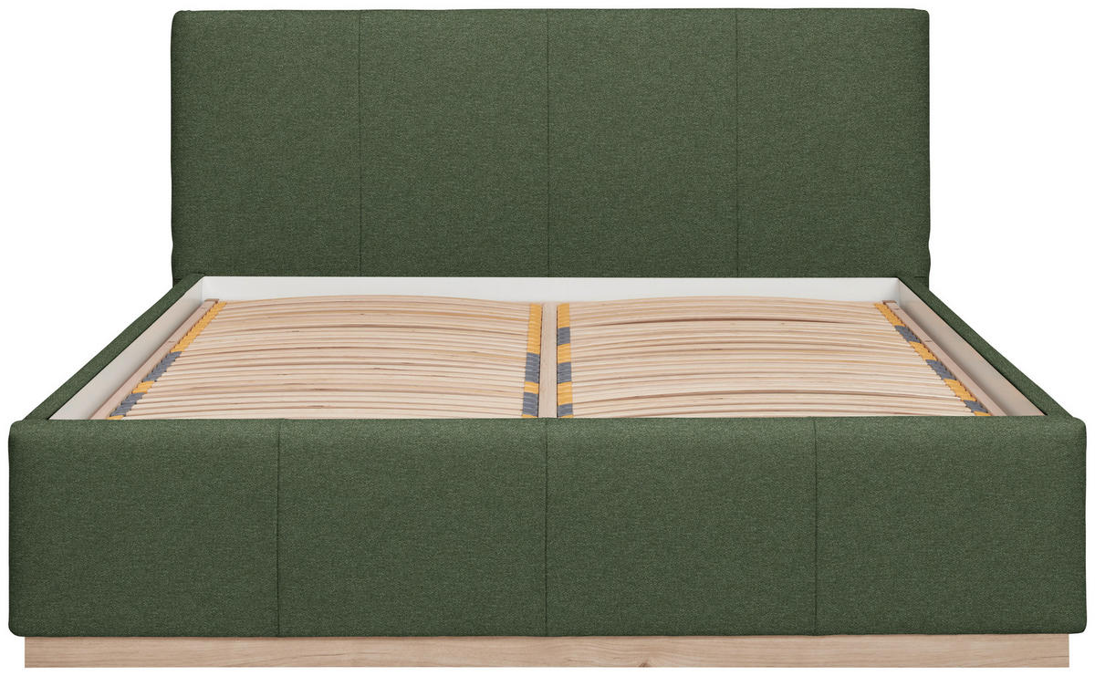 POLSTERBETT Beleuchtung, Lattenrost, Bettkasten Grün 160/200 cm  - Birkefarben/Hickory, Design, Holz/Holzwerkstoff (160/200cm) - Lomoco
