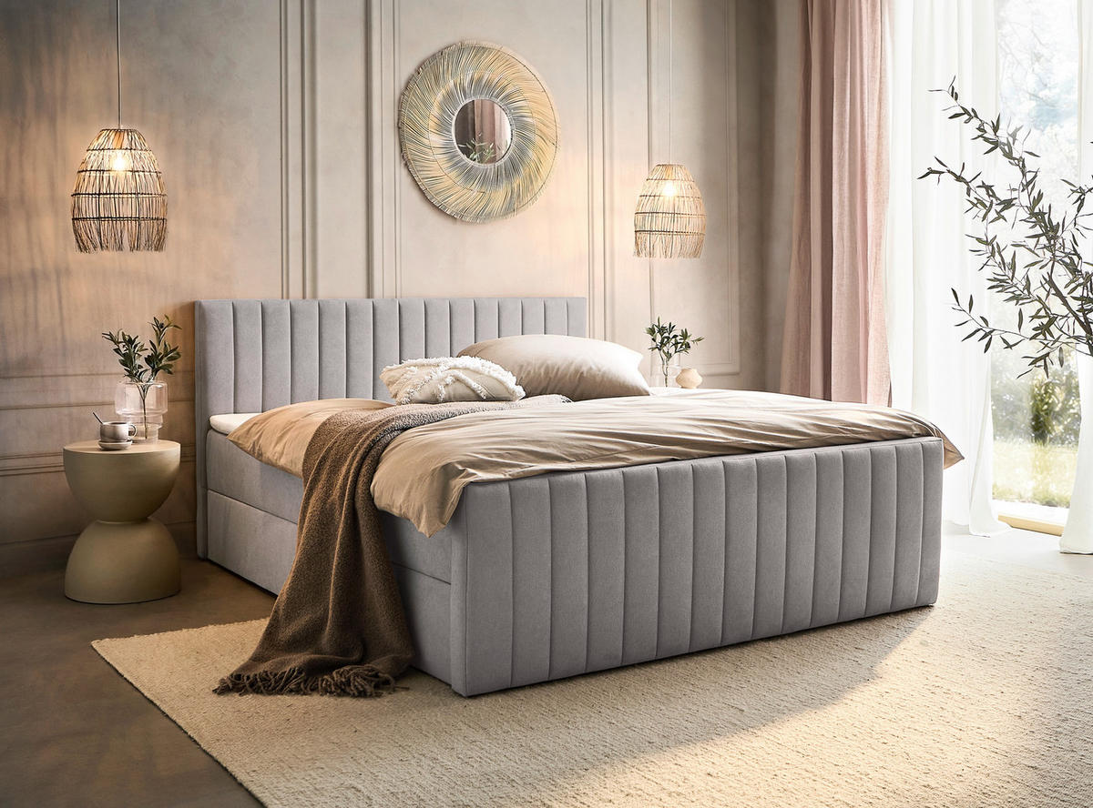 AMERICKÁ POSTEL, 180/200 cm, světle šedá - černá/světle šedá, Konvenční, textil/plast (180/200cm) - Boxxx