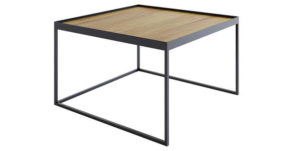 COUCHTISCH Eiche massiv 80/80/39 cm quadratisch Schwarz, Eichefarben  - Eichefarben/Schwarz, Design, Holz/Metall (80/80/39cm) - Novel