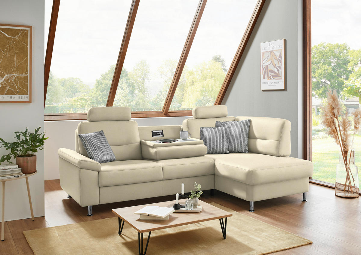 ECKSOFA Flachgewebe Naturfarben  - Alufarben/Naturfarben, Konventionell, Textil/Metall (244/160cm) - Beldomo Comfort