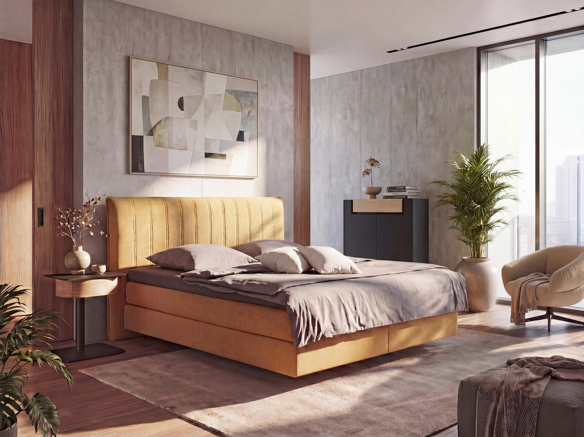 BOXSPRINGBETT 180/200 cm,  in Terracotta, motorische Verstellbarkeit, H2 + H3 = mittel + fest  - Terracotta/Schwarz, Design, Kunststoff/Textil (180/200cm) - hülsta