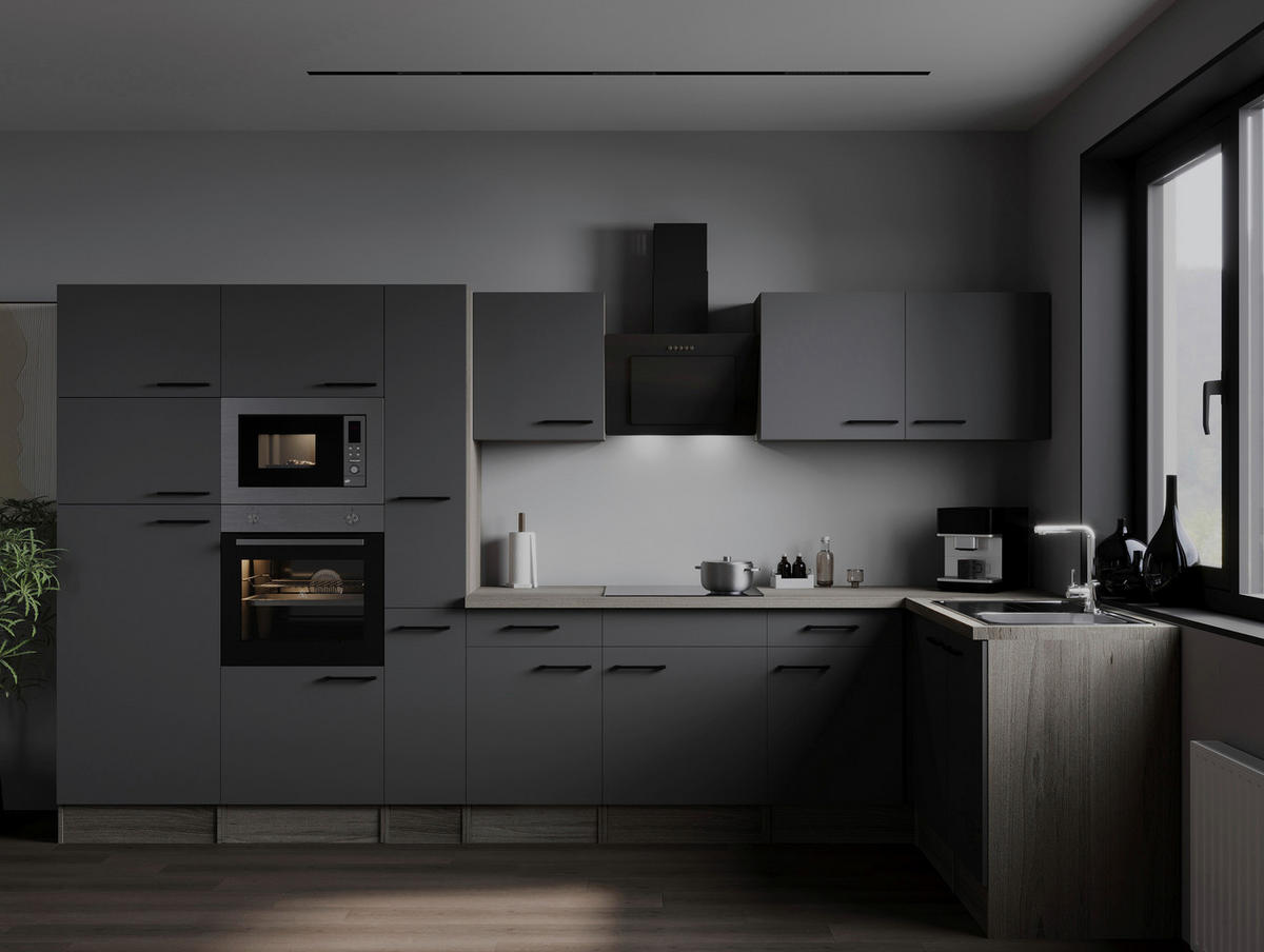 HÖRNKÖK 370/172 cm  i grå, ekfärgad  - svart/grå, Design, metall/trämaterial (370/172cm) - Respekta