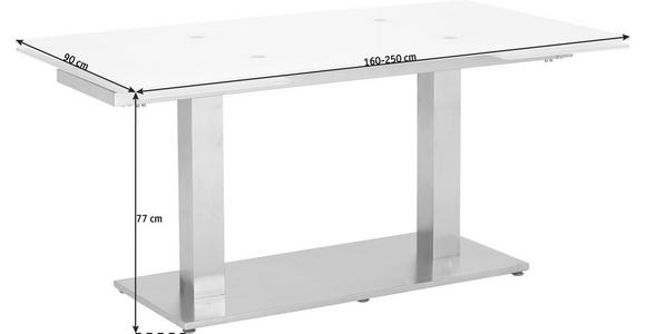 ESSTISCH in Edelstahlfarben, Weiß - Edelstahlfarben/Weiß, Design, Glas/Metall (160(250)/90/76cm) - Dieter Knoll