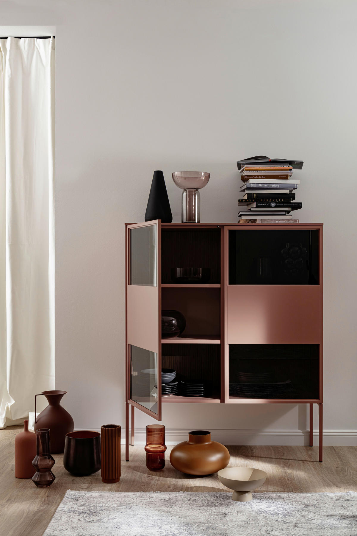 HIGHBOARD Dunkelrosa  120/145/45 cm  - Dunkelrosa, Design, Glas/Holz (120/145/45cm) - Schöner Wohnen