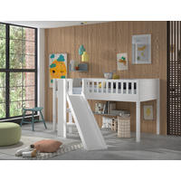 SPIELBETT Absturzsicherung, Leiter, Rutsche, Rollrost 90/200 cm  in Weiß  - Naturfarben/Weiß, ROMANTIK / LANDHAUS, Holz (90/200cm) - Vipack