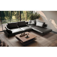ECKSOFA  in Echtleder Anthrazit  306/237 cm  - Anthrazit/Schwarz, Design, Leder/Metall (306/237cm) - Livetastic